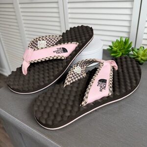 Y2K Pink Brown Herringbone The North Face Thong Toe Flip Flop Sandals